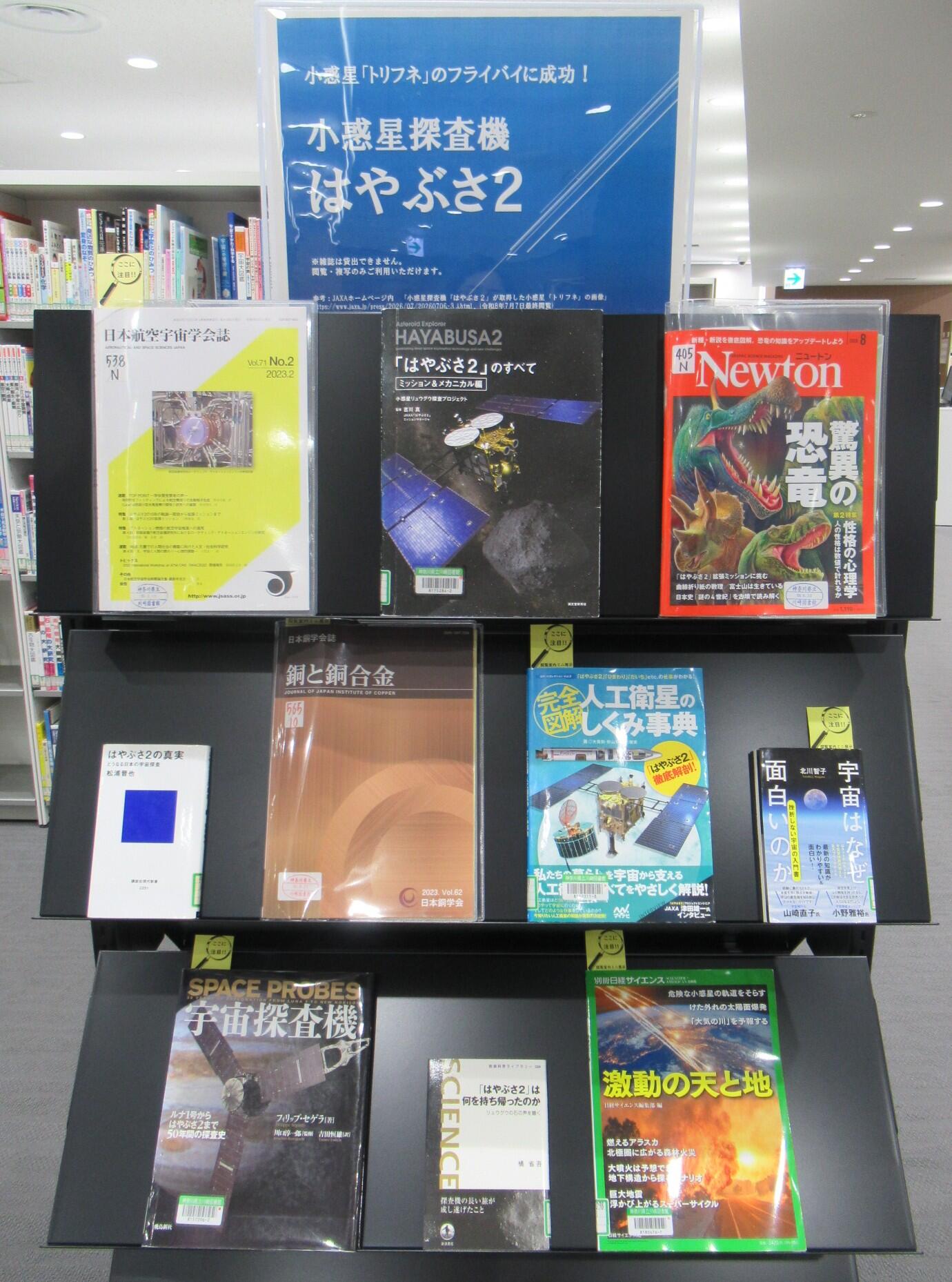 閲覧室内ミニ展示「小惑星探査機はやぶさ2:小惑星「トリフネ」のフライバイに成功!」